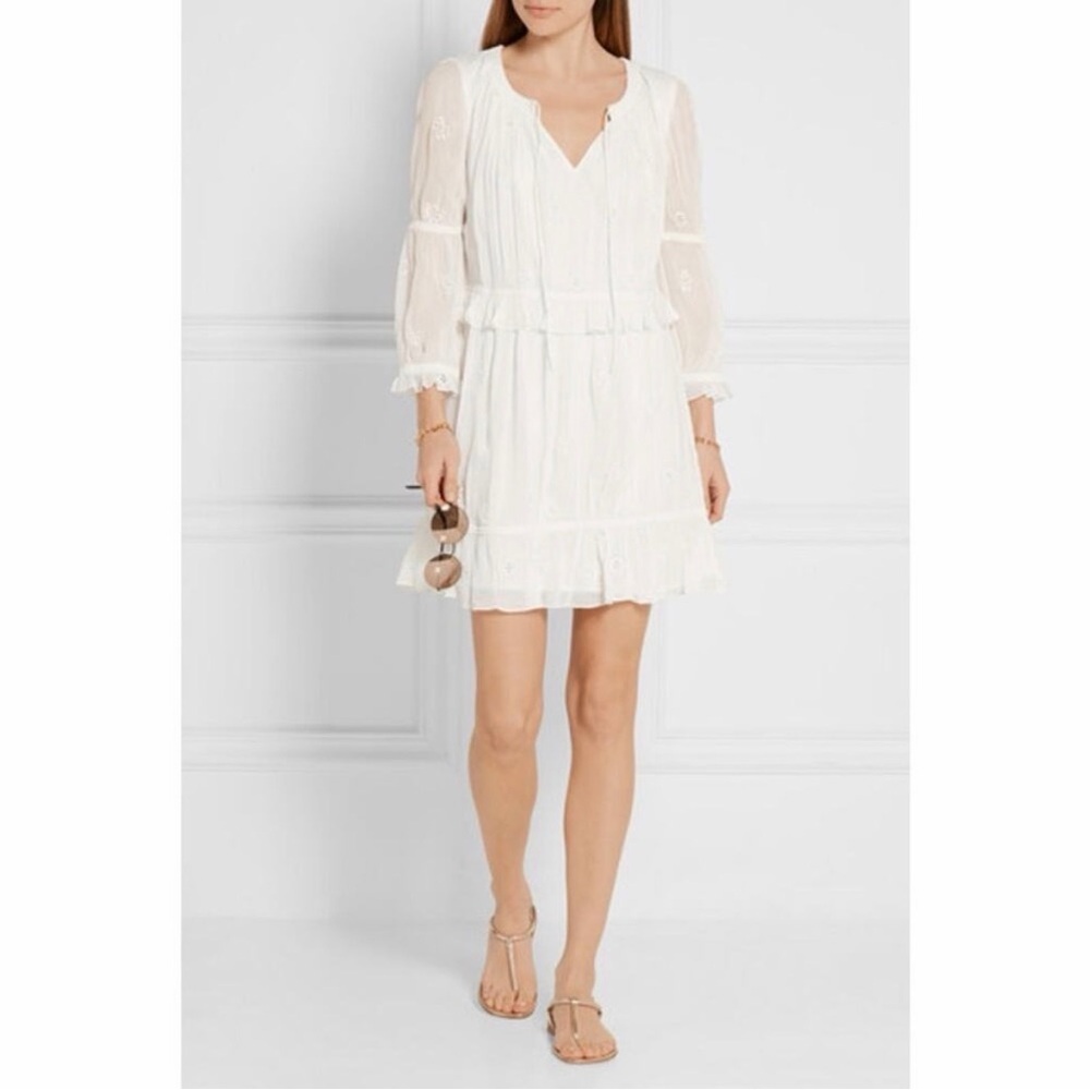 Diane Von Furstenberg White Edlyn Eyelet Peasant Dress Sz 2 Boho Chiffon Mini - Picture 3 of 8